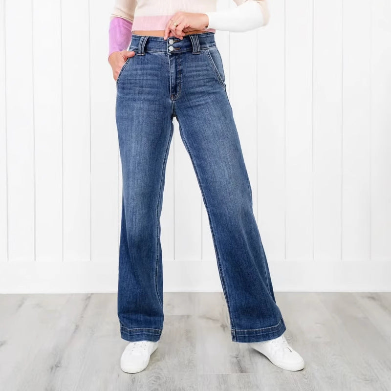 Load image into Gallery viewer, Women's High-Waist Straight Leg Distressed Jeans – photo 8 of 10