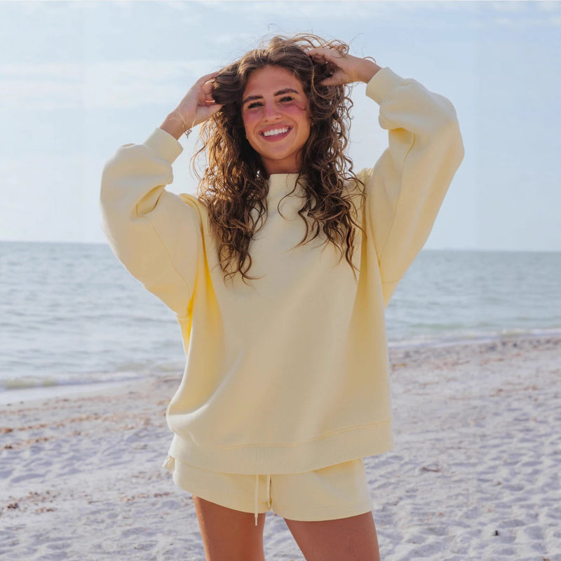 Load image into Gallery viewer, Women's Round Neck Sweatshirt & Shorts Set