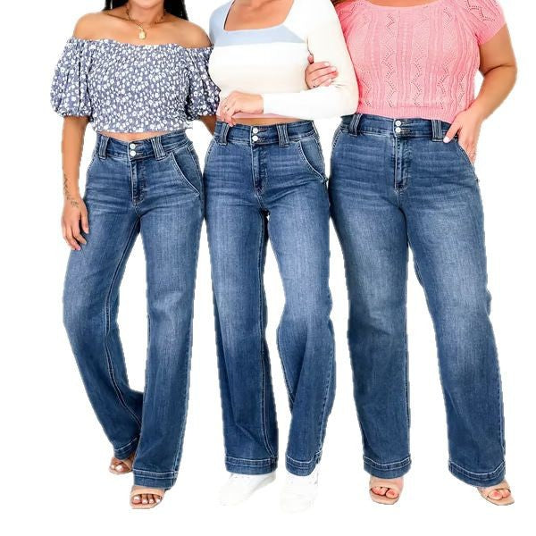 Load image into Gallery viewer, Women's High-Waist Straight Leg Distressed Jeans – photo 5 of 10