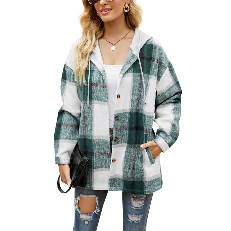 Load image into Gallery viewer, Women's Casual Plaid Hooded Shirt Jacket