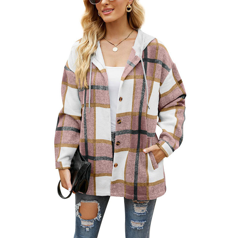 Load image into Gallery viewer, Women's Casual Plaid Hooded Shirt Jacket