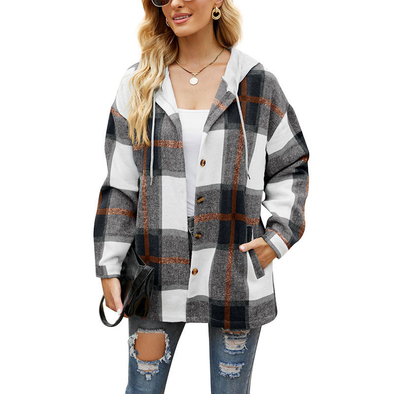 Load image into Gallery viewer, Women's Casual Plaid Hooded Shirt Jacket