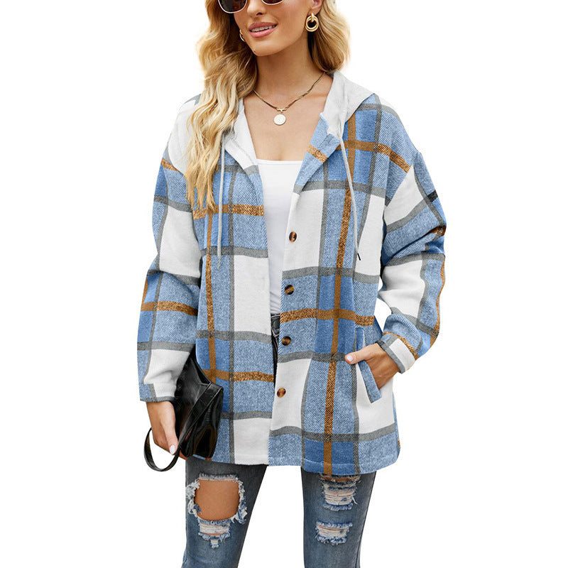 Load image into Gallery viewer, Women's Casual Plaid Hooded Shirt Jacket