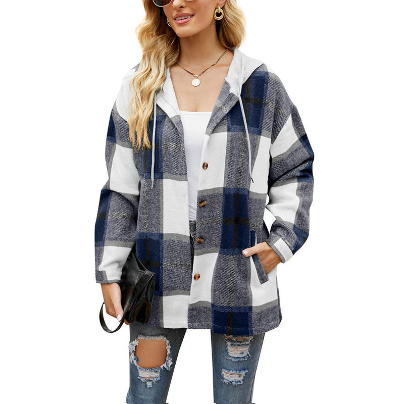 Load image into Gallery viewer, Women's Casual Plaid Hooded Shirt Jacket