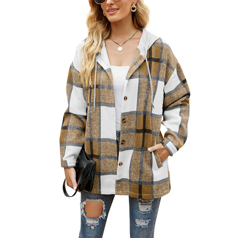 Load image into Gallery viewer, Women's Casual Plaid Hooded Shirt Jacket