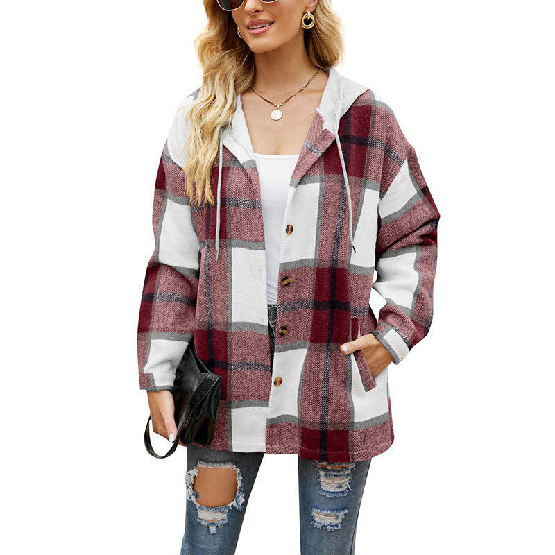 Load image into Gallery viewer, Women's Casual Plaid Hooded Shirt Jacket