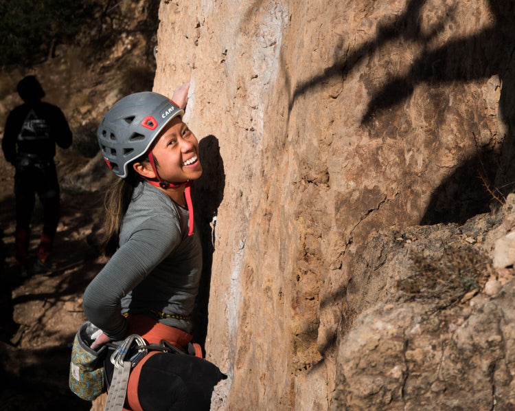 Asian American rock climber