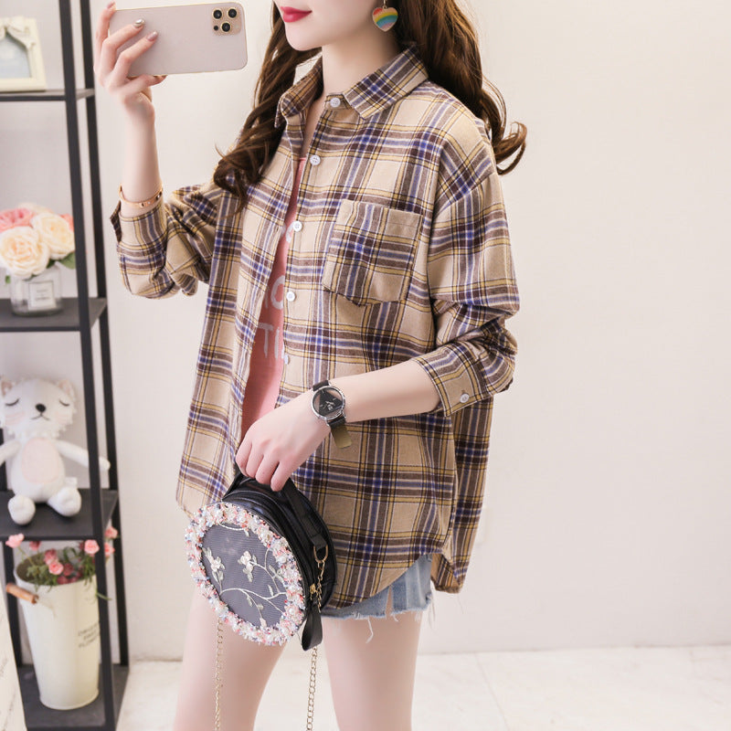 Load image into Gallery viewer, Womens Plaid Long Sleeve Loose Fit Shirt

