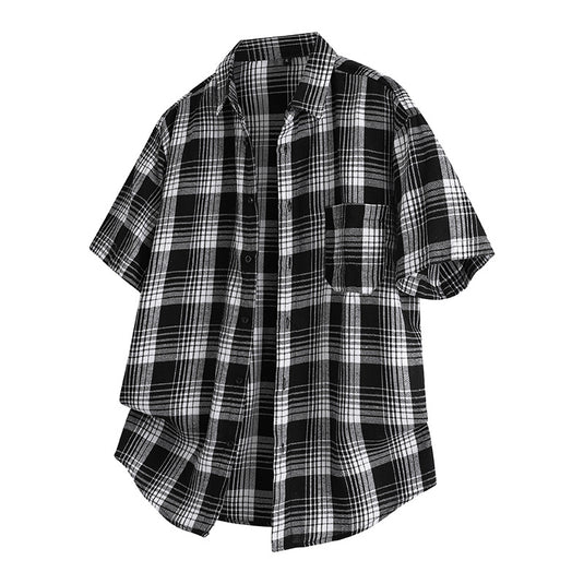 Short Sleeve Plaid Lapel Shirt