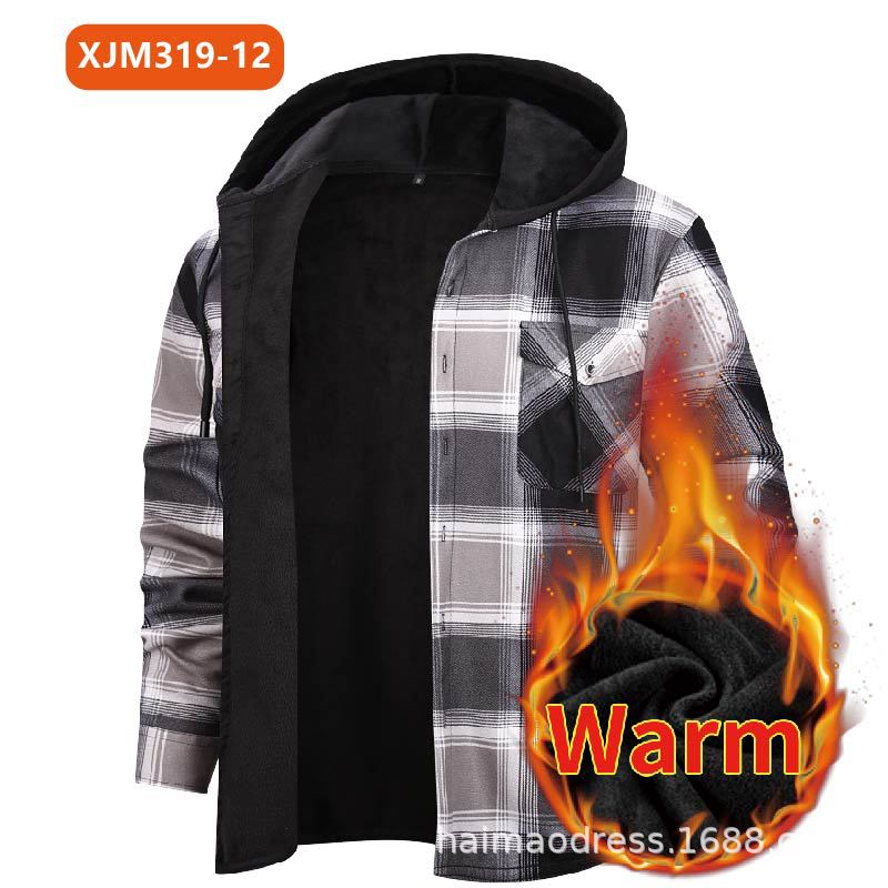 Load image into Gallery viewer, Fleece-Lined Hooded Plaid Shirt-Jacket for Men
