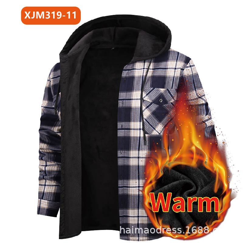 Load image into Gallery viewer, Fleece-Lined Hooded Plaid Shirt-Jacket for Men
