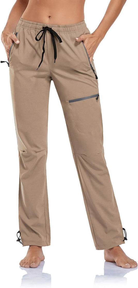 Women'S Cargo Hiking Pants Zipper Pockets Lightweight Outdoor Elastic Waist