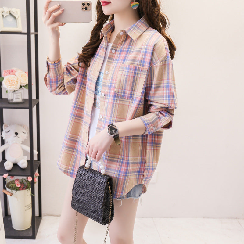 Load image into Gallery viewer, Womens Plaid Long Sleeve Loose Fit Shirt
