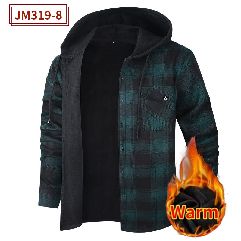 Load image into Gallery viewer, Fleece-Lined Hooded Plaid Shirt-Jacket for Men
