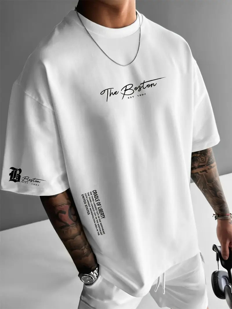Load image into Gallery viewer, Mens Round Neck Letter Print Cotton T-shirt

