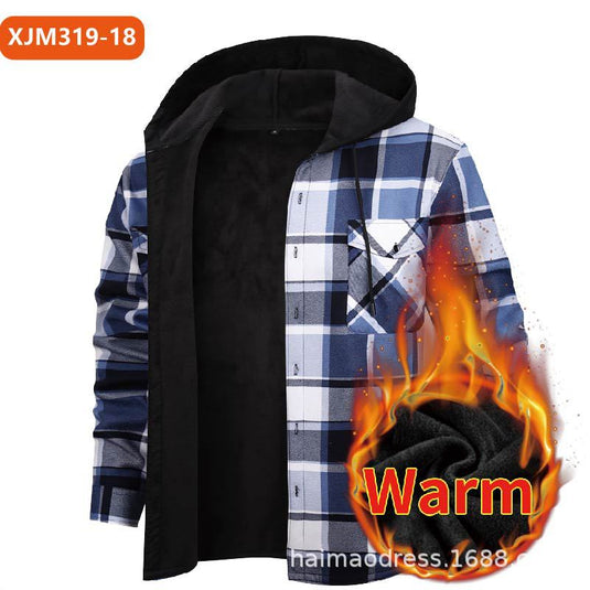 Fleece-Lined Hooded Plaid Shirt-Jacket for Men