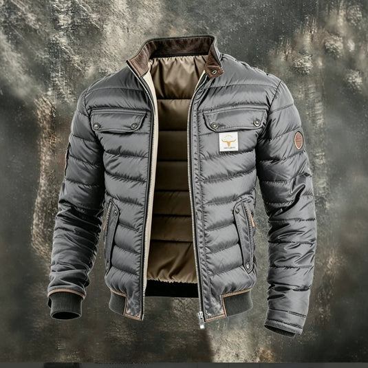 Men's Retro Quilted Zip-Up Jacket with Cotton Filling