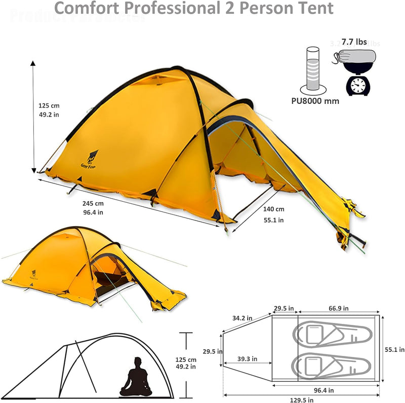 Load image into Gallery viewer, Portable 2 Person 4 Season Tent Waterproof Backpacking Tent Double Layer All Weather for Camping Hiking Travel Climbing Mountaineering - Easy Set Up
