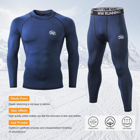 Men'S Compression Base Layers Long Johns Winter Gear with Fleece Lined for Skiing