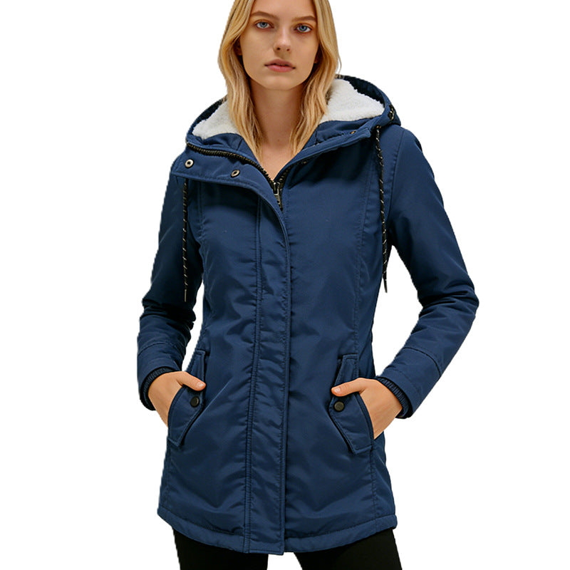 Load image into Gallery viewer, Women's long-sleeved fleece-lined zip-up jacket
