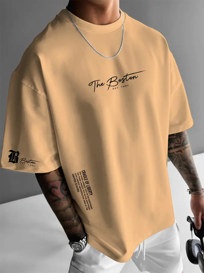 Load image into Gallery viewer, Mens Round Neck Letter Print Cotton T-shirt
