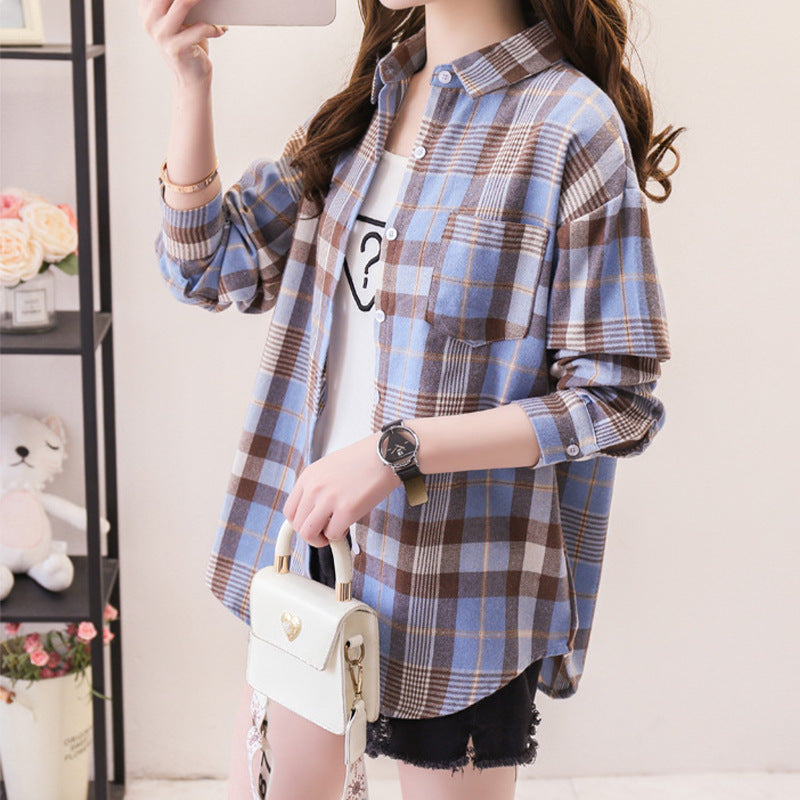 Load image into Gallery viewer, Womens Plaid Long Sleeve Loose Fit Shirt

