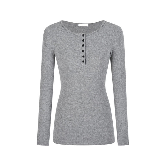 Button-fitted long-sleeved base layer