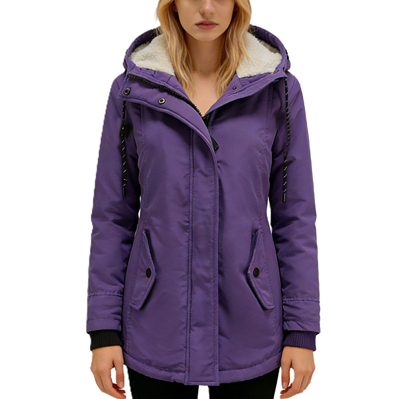 Load image into Gallery viewer, Women's long-sleeved fleece-lined zip-up jacket
