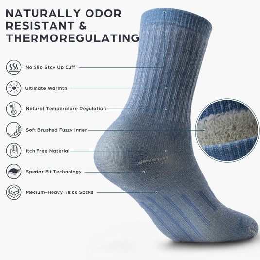 Merino Wool Socks for Men & Women - 3 or 6 Pairs 80% Merino Wool, Moisture Wicking