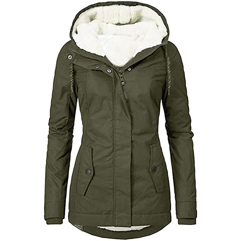Load image into Gallery viewer, Women's long-sleeved fleece-lined zip-up jacket
