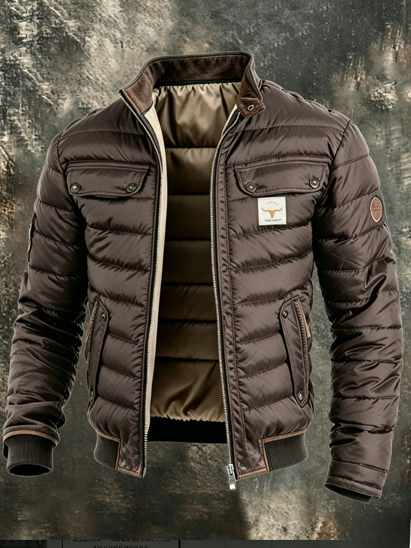 Load image into Gallery viewer, Men's Retro Quilted Zip-Up Jacket with Cotton Filling
