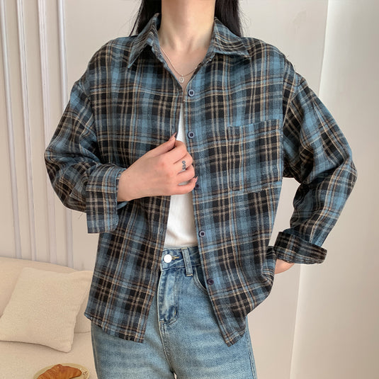Retro Loose Plaid Shirt for Women