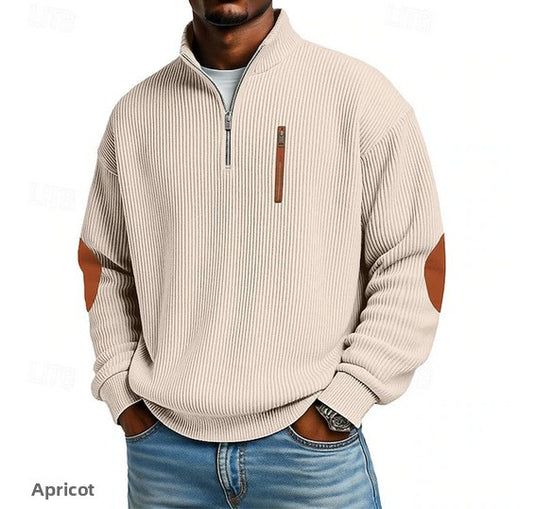 Men's Corduroy Half-Zip Stand Collar Long Sleeve Sweatshirt