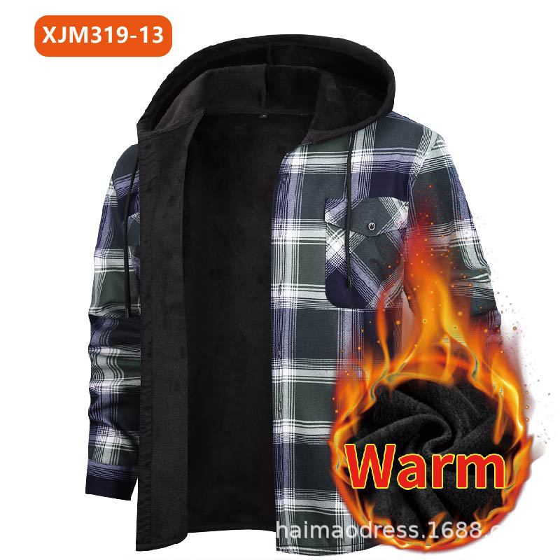 Load image into Gallery viewer, Fleece-Lined Hooded Plaid Shirt-Jacket for Men

