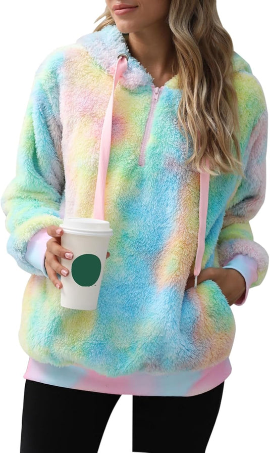 Women's Sherpa Pullover Oversized Fuzzy Hoodie Double Fleece Sweatshirt