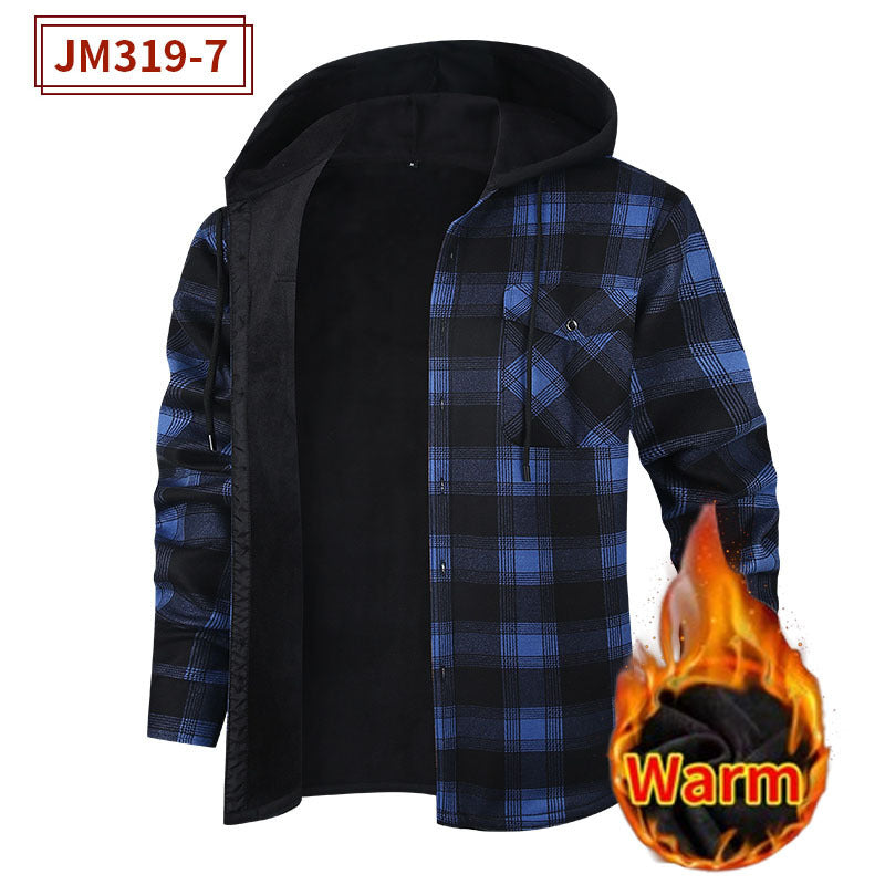 Load image into Gallery viewer, Fleece-Lined Hooded Plaid Shirt-Jacket for Men
