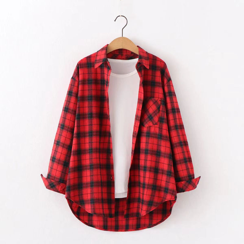Load image into Gallery viewer, Womens Plaid Long Sleeve Loose Fit Shirt
