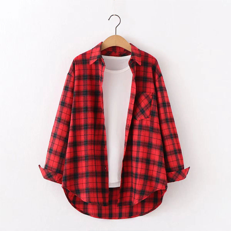 Load image into Gallery viewer, Womens Plaid Long Sleeve Loose Fit Shirt
