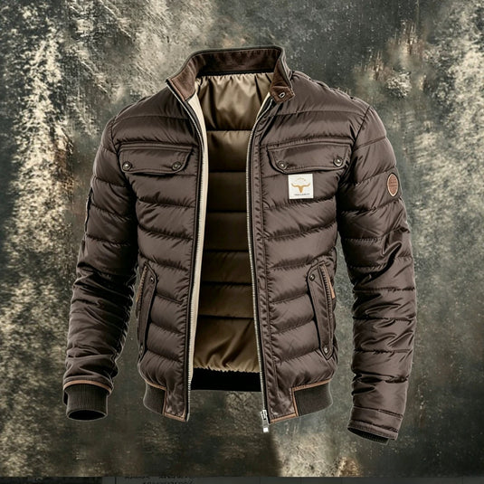 Men's Retro Quilted Zip-Up Jacket with Cotton Filling