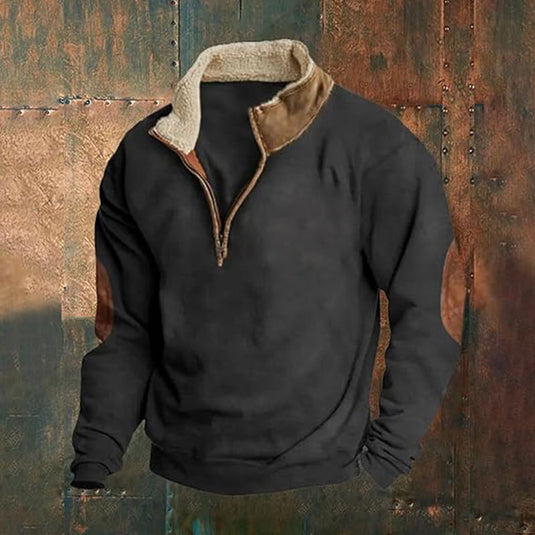 Men's Retro Patchwork Half Zip Sweatshirt