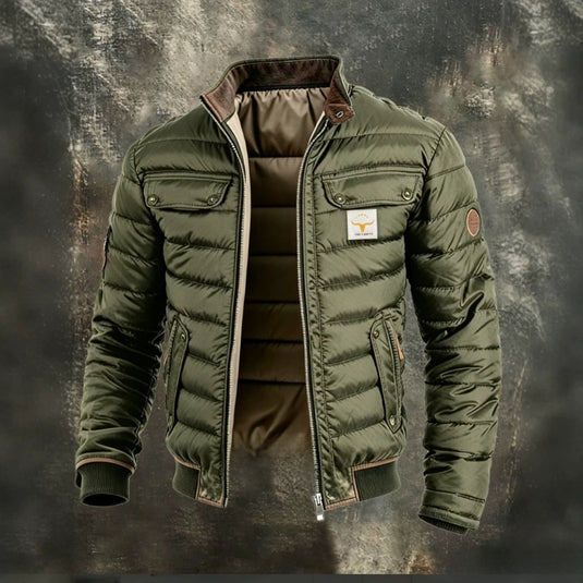 Men's Retro Quilted Zip-Up Jacket with Cotton Filling