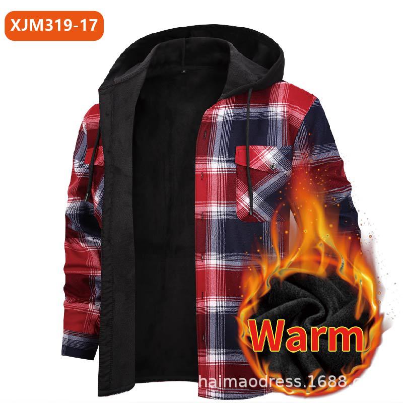 Load image into Gallery viewer, Fleece-Lined Hooded Plaid Shirt-Jacket for Men
