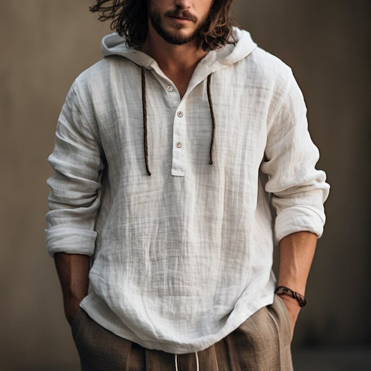 Men's Cotton Linen Hooded Sweatshirt
