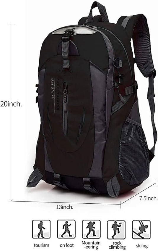 40L Waterproof Lightweight Hiking,Camping,Cycling, Climbing，Travel Backpack for Men Women (Black)