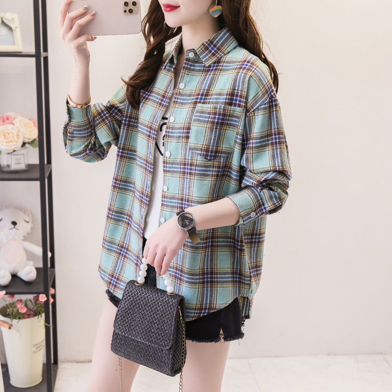 Load image into Gallery viewer, Womens Plaid Long Sleeve Loose Fit Shirt
