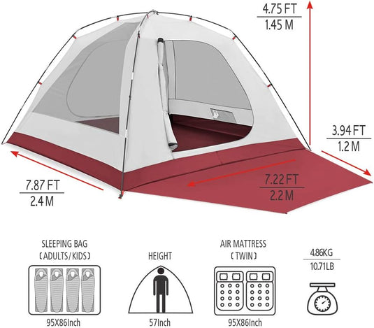 2／4 Person Camping Tent Outdoor Waterproof Family Large Tents 2/4 People Easy Setup Tent with Porch Double Layer