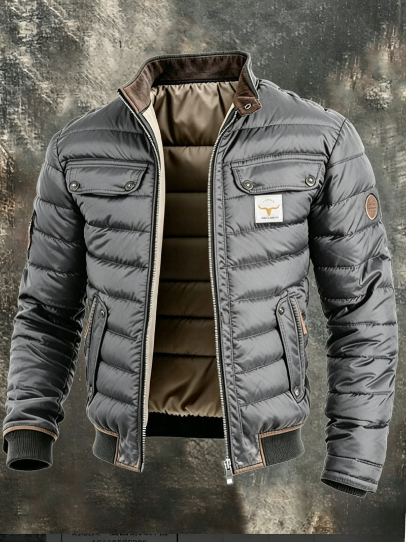 Load image into Gallery viewer, Men's Retro Quilted Zip-Up Jacket with Cotton Filling
