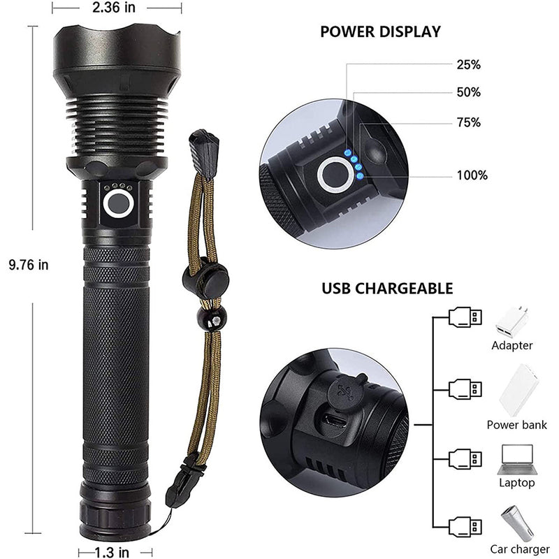 Load image into Gallery viewer, High Power Zoom LED Flashlight USB Rechargeable
