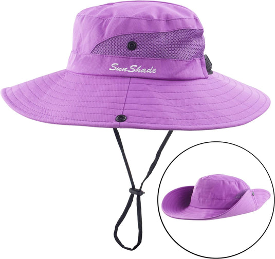 Women's Ponytail Sun Hat UV Protection Foldable Mesh Wide Brim