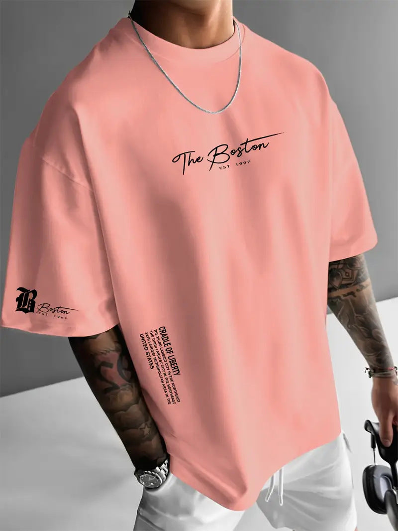 Load image into Gallery viewer, Mens Round Neck Letter Print Cotton T-shirt
